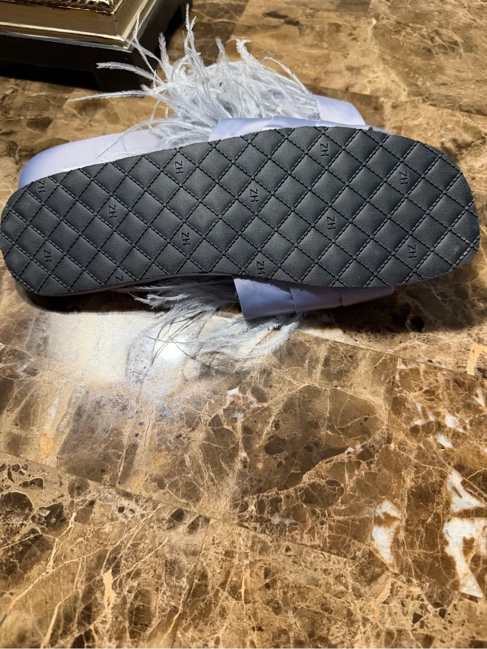 Zara Feather-Trim Satin Slides in Pale Lilac - Picture 9 of 9